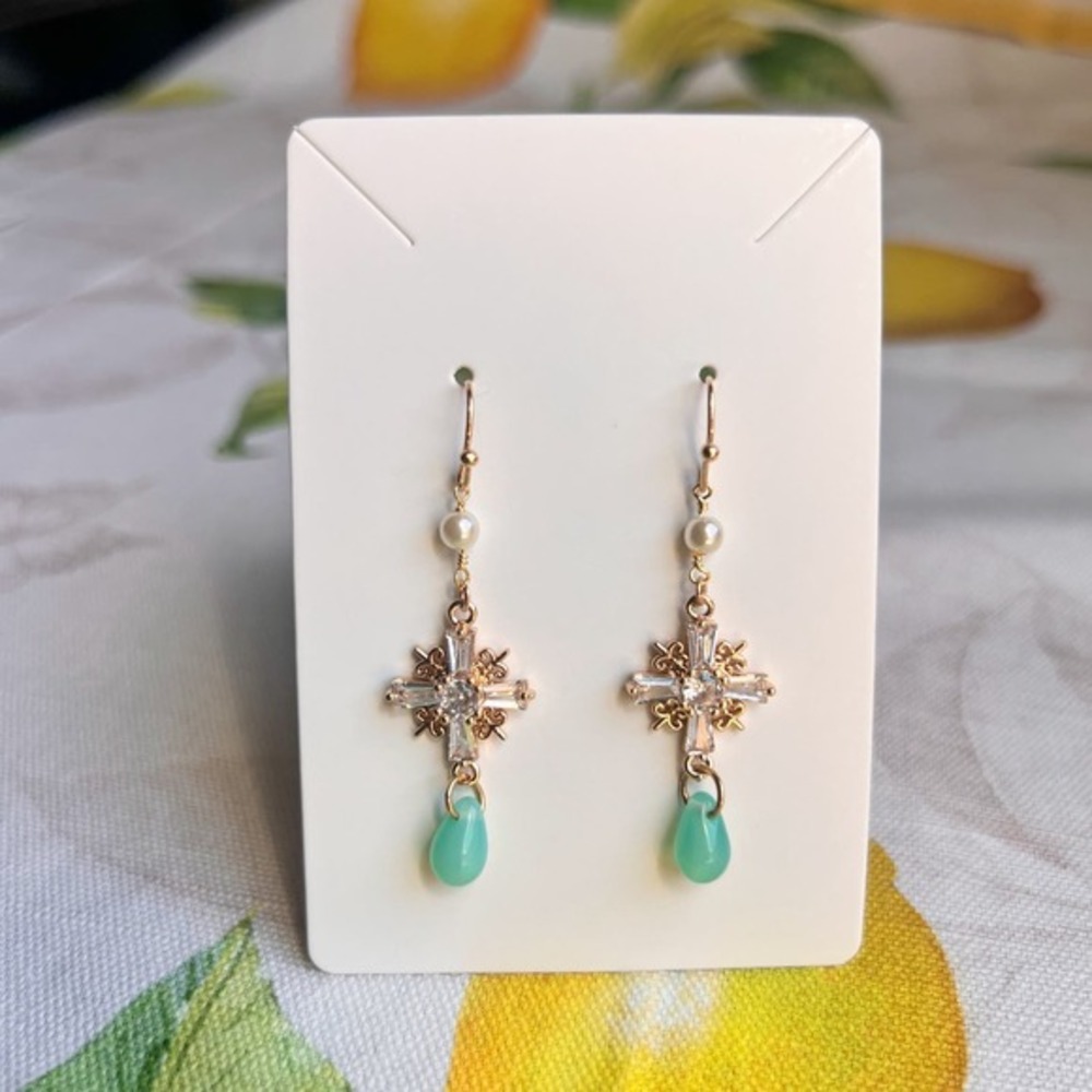 Czech Glass Quirky Vibrant Neon Chalcedony Pearl Cross Casual Earrings